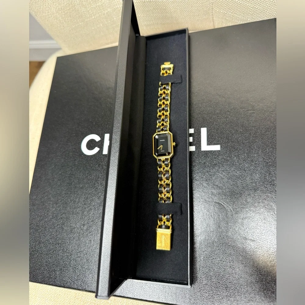 Authentic CHANEL Premiere watch gold black size L